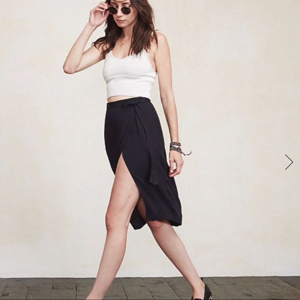 Reformation Black wrap midi skirt